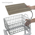 2 Tier Cart, Interchangeable Baskets And Shelves, Caster Wheels, Powder Coated Metal In White White Metal