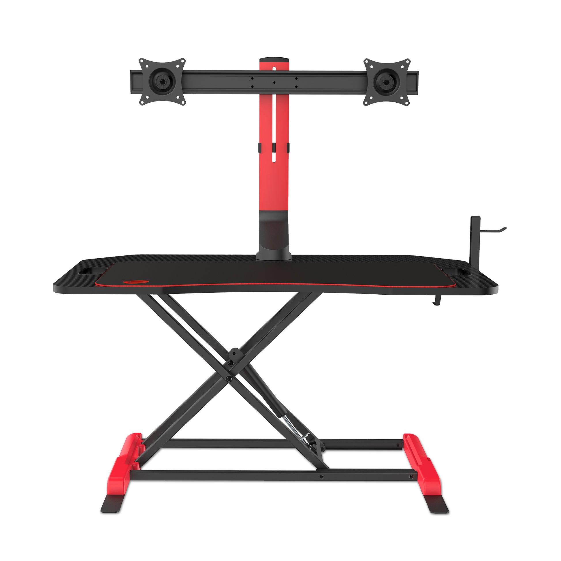 Gaming Riser, Height Adjustable, Squeeze Handle, Headset Hook, Dual Usb Ports. Red Metal