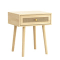 Bohemian End Table, Natural Rattan Drawer In Natural Color Beige Particle Board