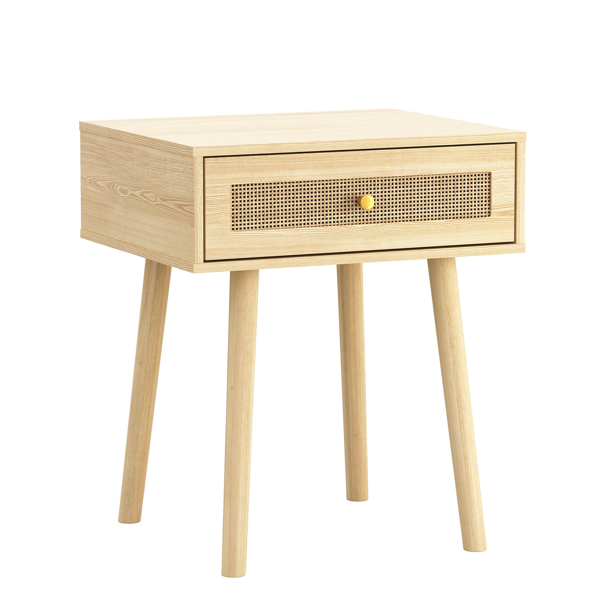 Bohemian End Table, Natural Rattan Drawer In Natural Color Beige Particle Board