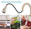 Double Handle Bridge Kitchen Faucet With Pull Down Spray Head Brushed Gold Stainless Steel