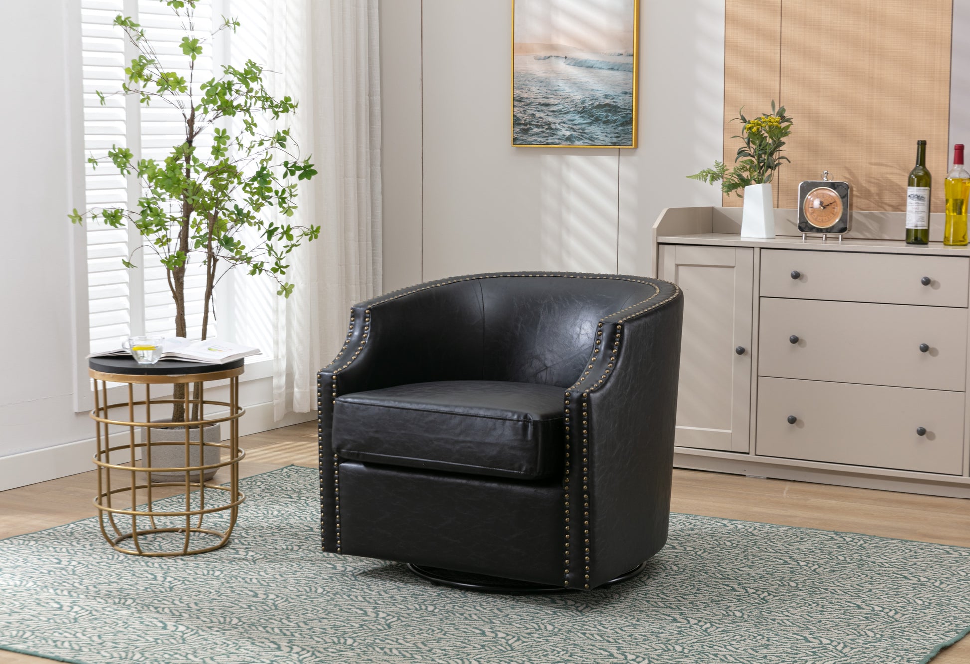 Coolmore Swivel Chair Living Room Chair Black Metal