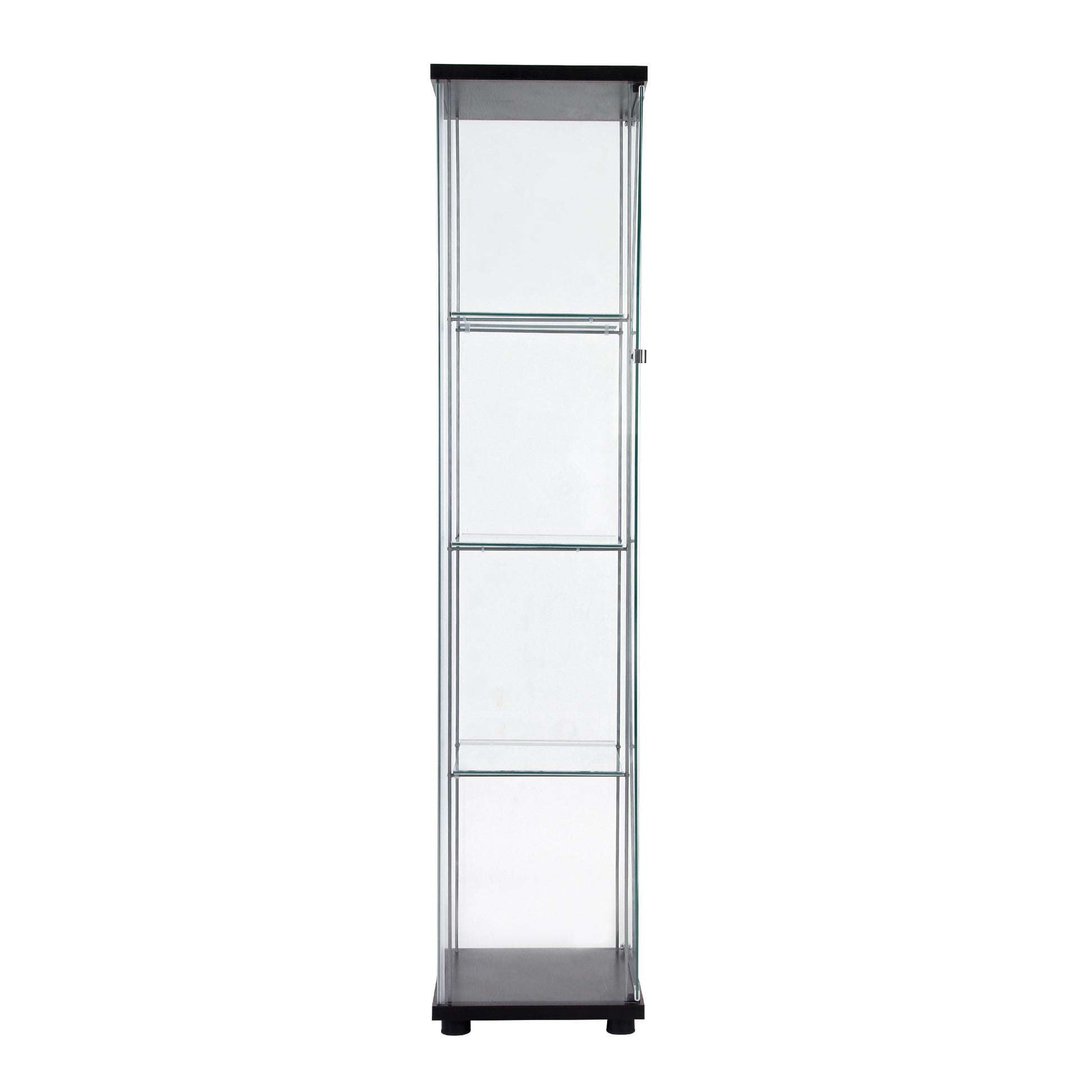 One Door Glass Cabinet Glass Display Cabinet With 4 Shelves, Black Black Glass