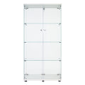 Lighted Two Door Glass Cabinet Glass Display Cabinet With 4 Shelves, White White Glass