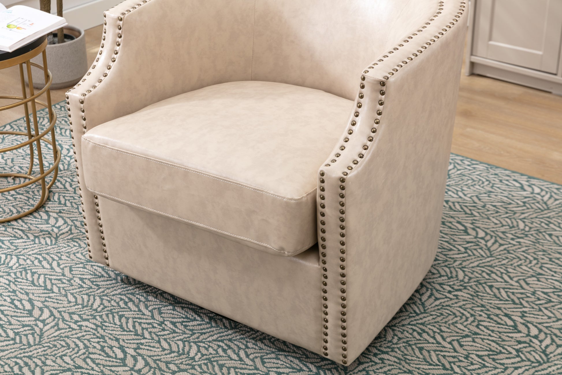 Coolmore Swivel Chair Living Room Chair Beige Metal