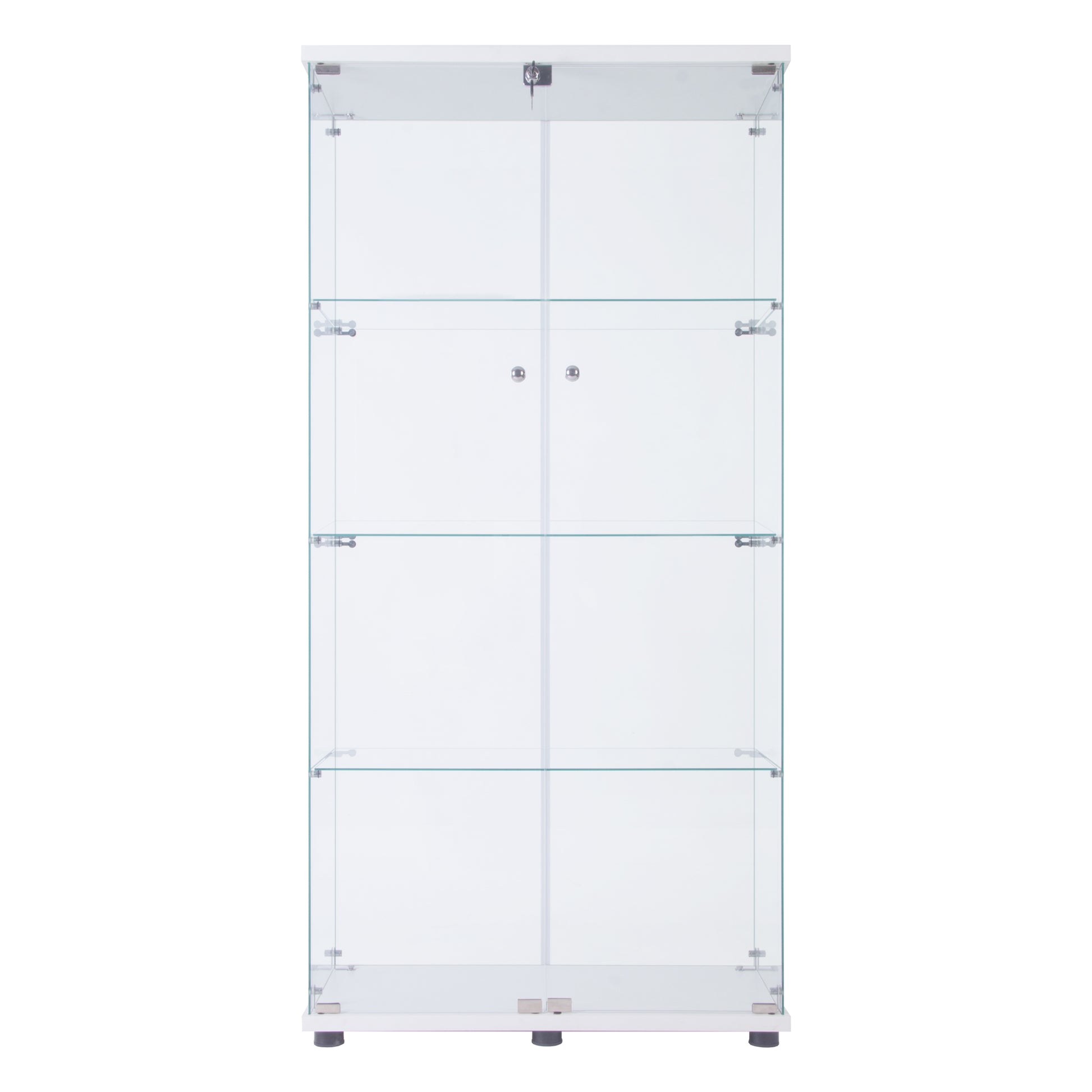 Two Door Glass Cabinet Glass Display Cabinet With 4 Shelves, White White Glass