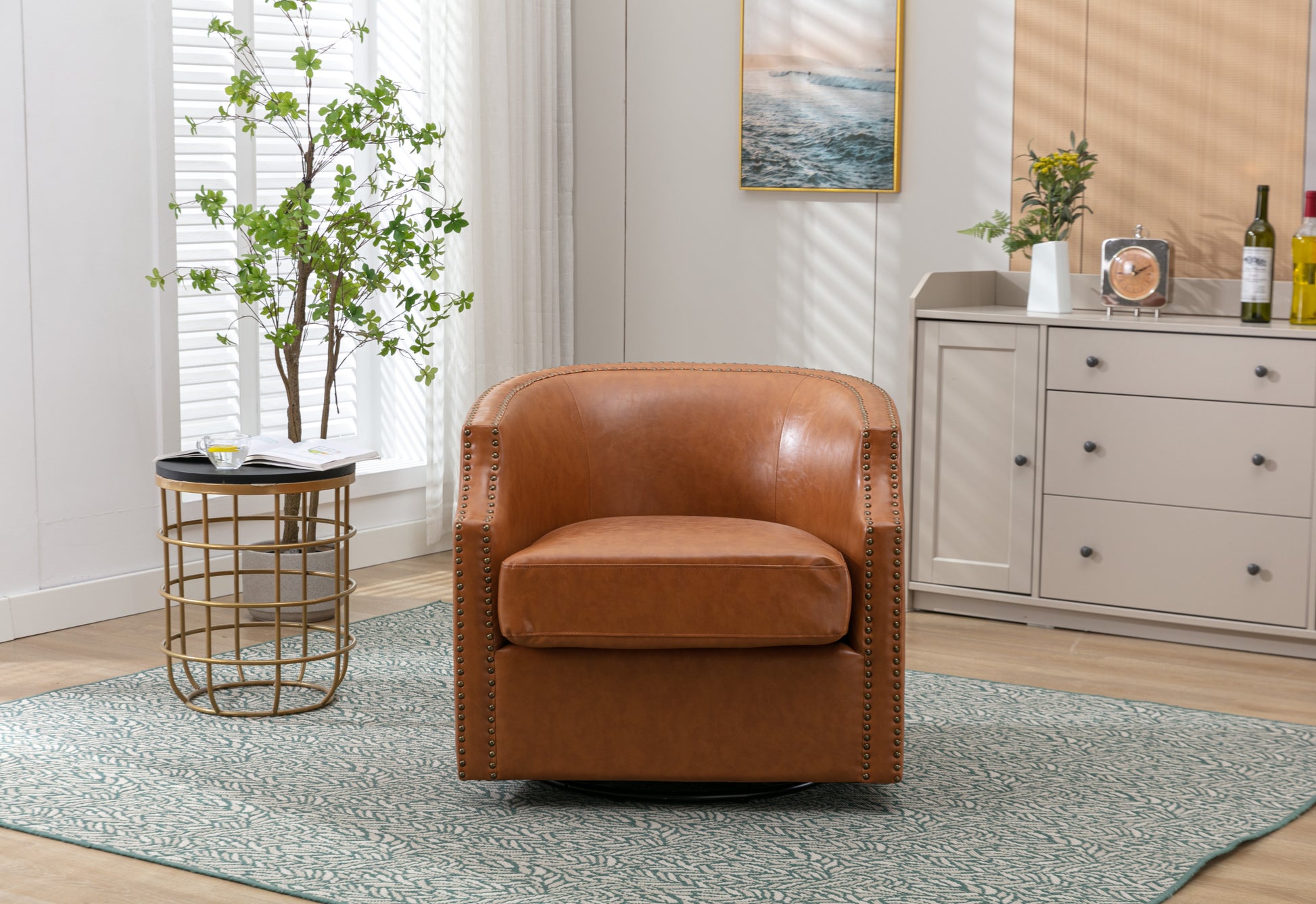 Coolmore Swivel Chair Living Room Chair Light Brown Metal