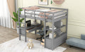 Twin Size Loft Bed With Built In Desk With Two Drawers, And Storage Shelves And Drawers,Gray Gray Pine