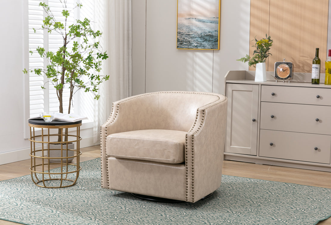 Coolmore Swivel Chair Living Room Chair Beige Metal