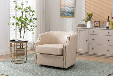 Coolmore Swivel Chair Living Room Chair Beige Metal
