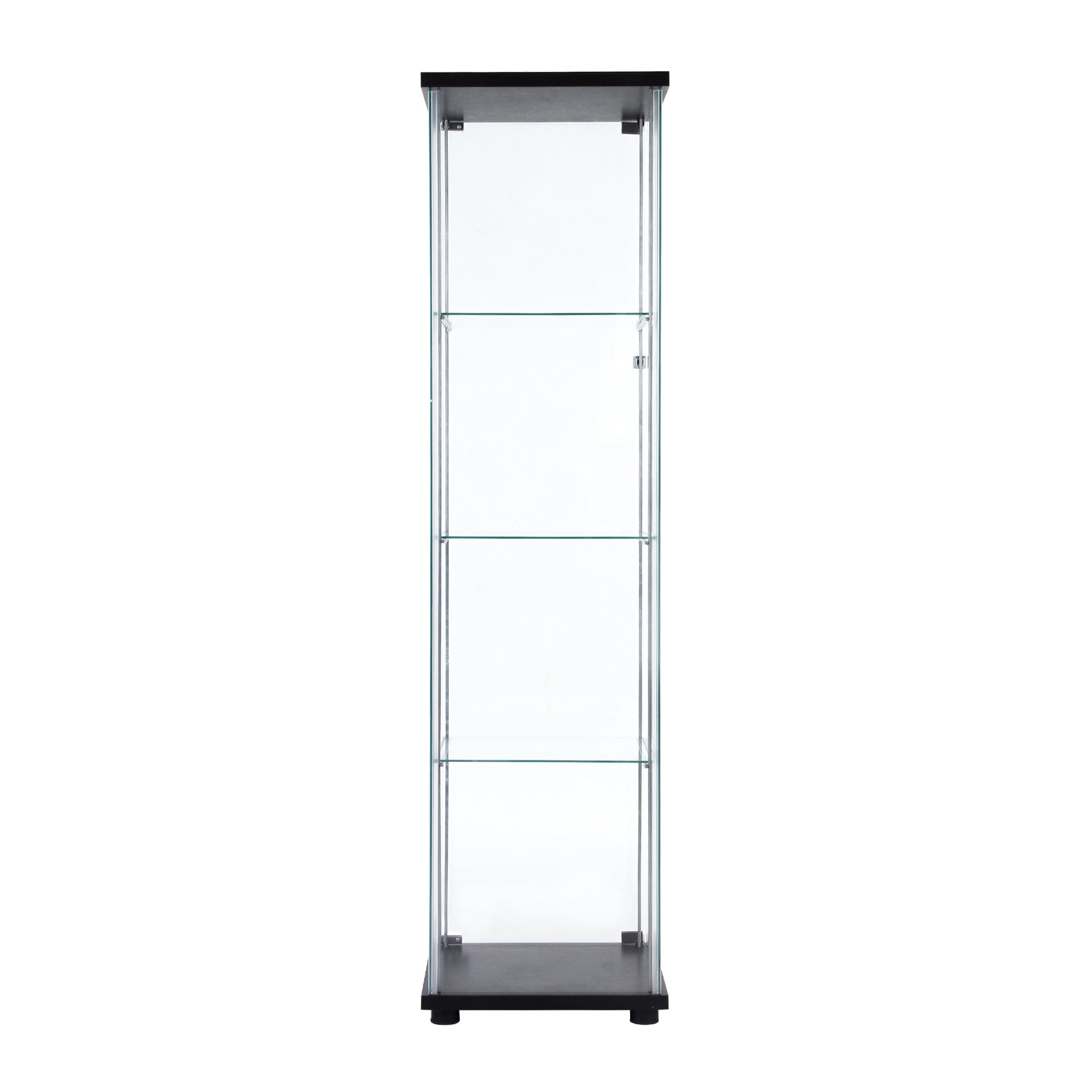 One Door Glass Cabinet Glass Display Cabinet With 4 Shelves, Black Black Glass