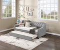 Twin Size Upholstered Daybed With Trundle,Sturdy Wood Bedframe W Bedframe Tufted Button & Copper Nail On Arms Design,Perfect For Bedroom,Guest Room Furniture,No Box Spring Needed Twin Light Gray Foam Solid Wood