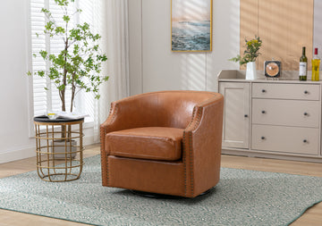 Coolmore Swivel Chair Living Room Chair Light Brown Metal
