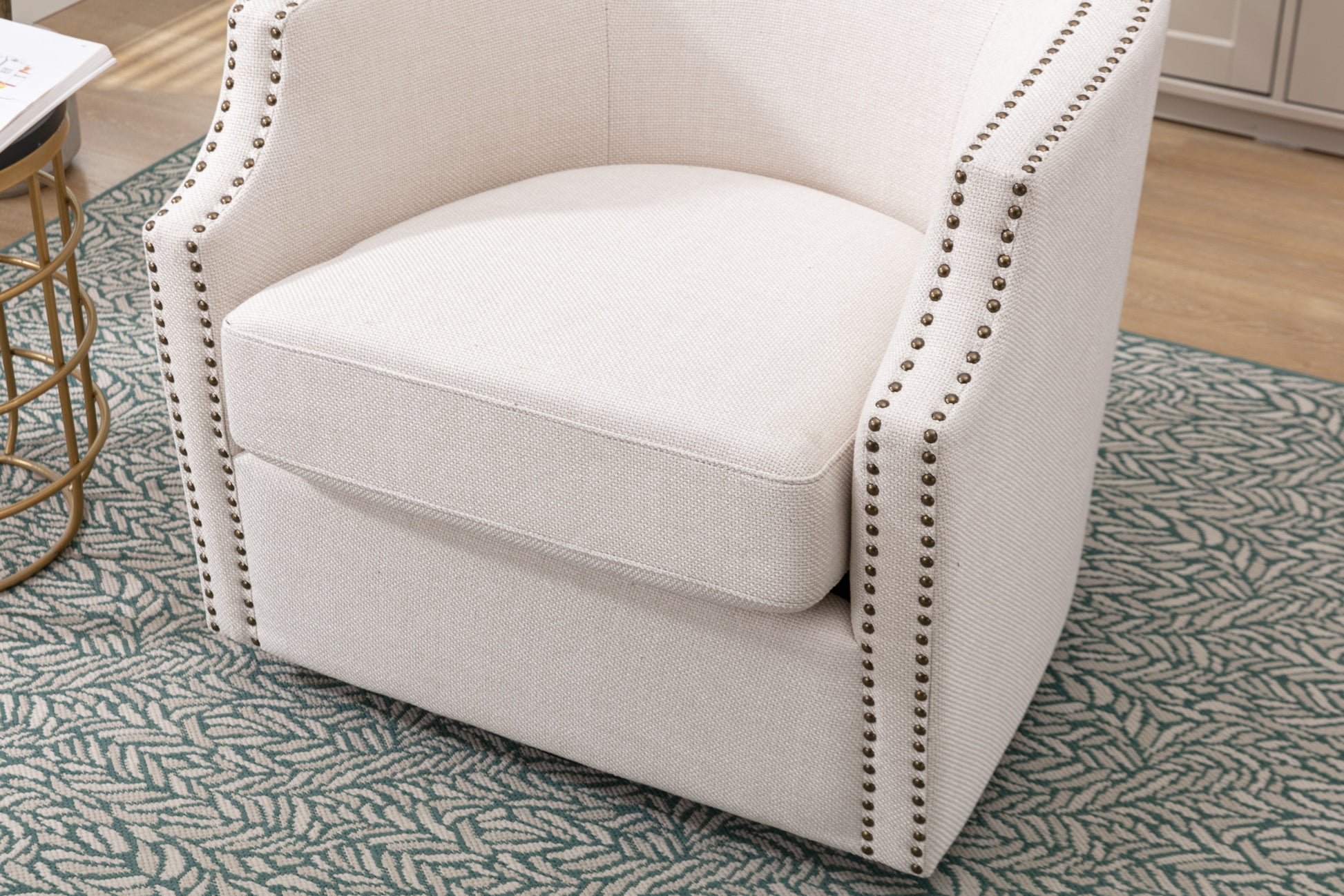 Coolmore Swivel Chair Living Room Chair Beige Metal