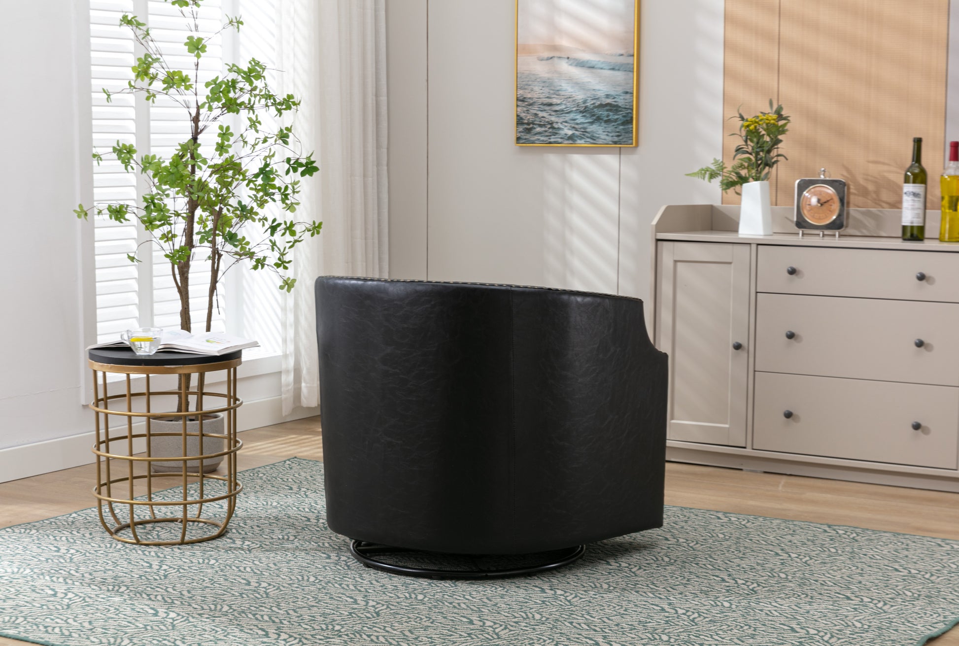 Coolmore Swivel Chair Living Room Chair Black Metal