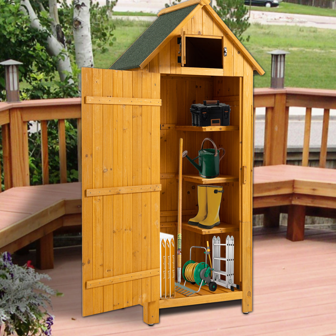 30.3"L X 21.3"W X 70.5"H Outdoor Storage Cabinet Tool Shed Wooden Garden Shed Natural Natural Solid Wood