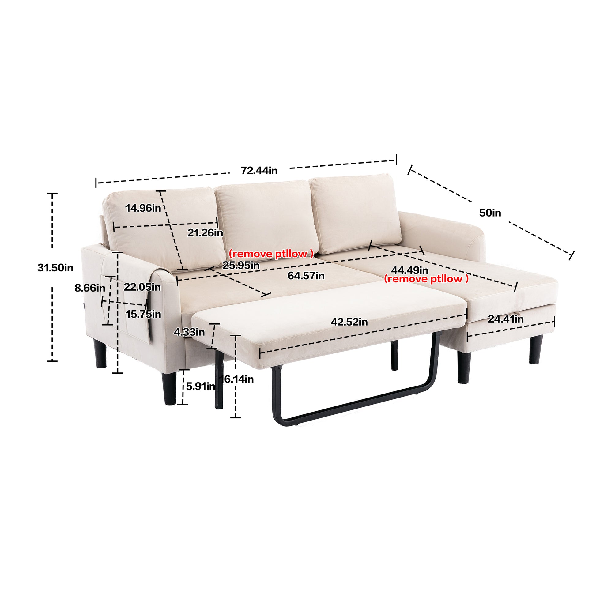 United We Win Sectional Sofa Reversible Sectional Sleeper Sectional Sofa With Storage Chaise Beige Polyester