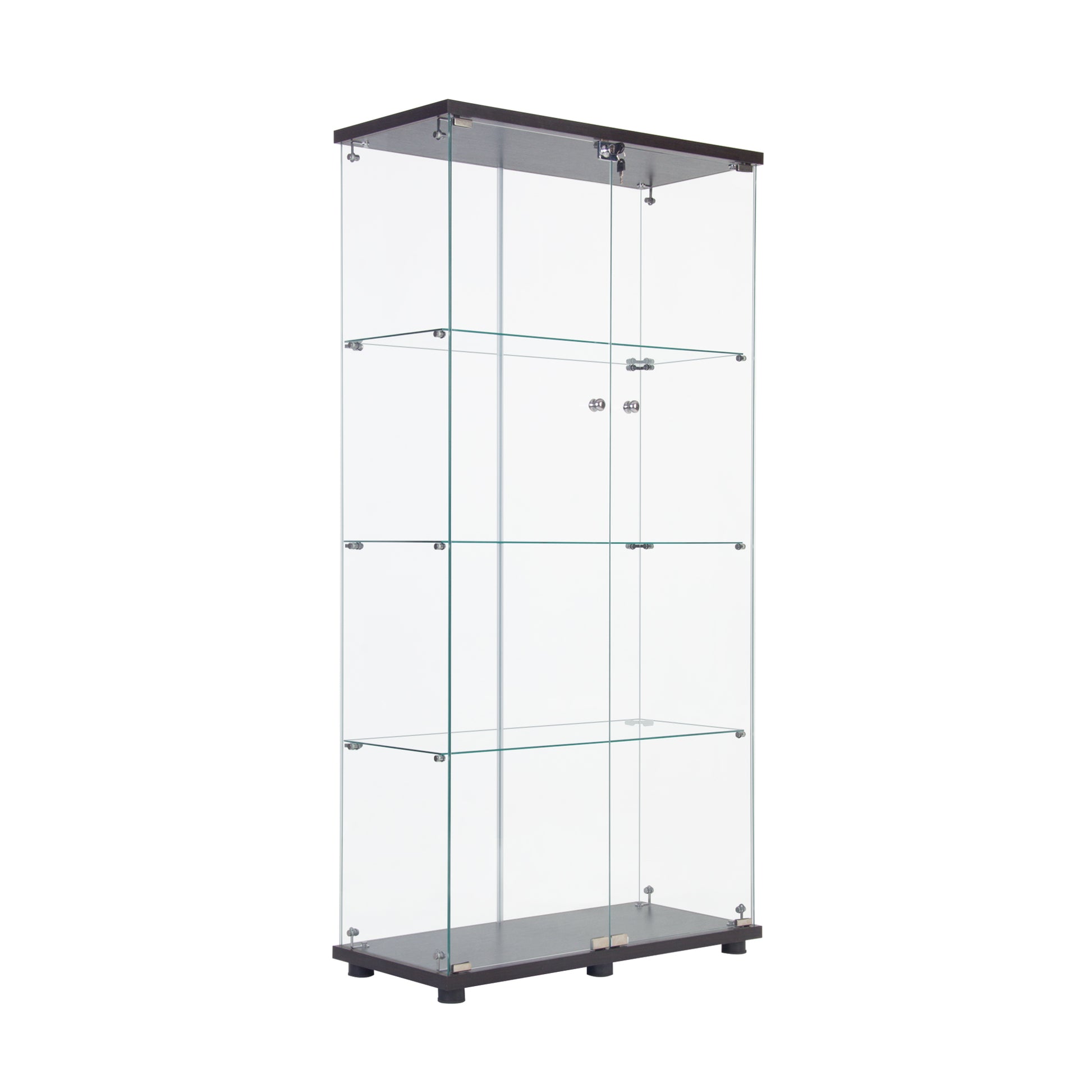 Two Door Glass Cabinet Glass Display Cabinet With 4 Shelves, Black Black Glass