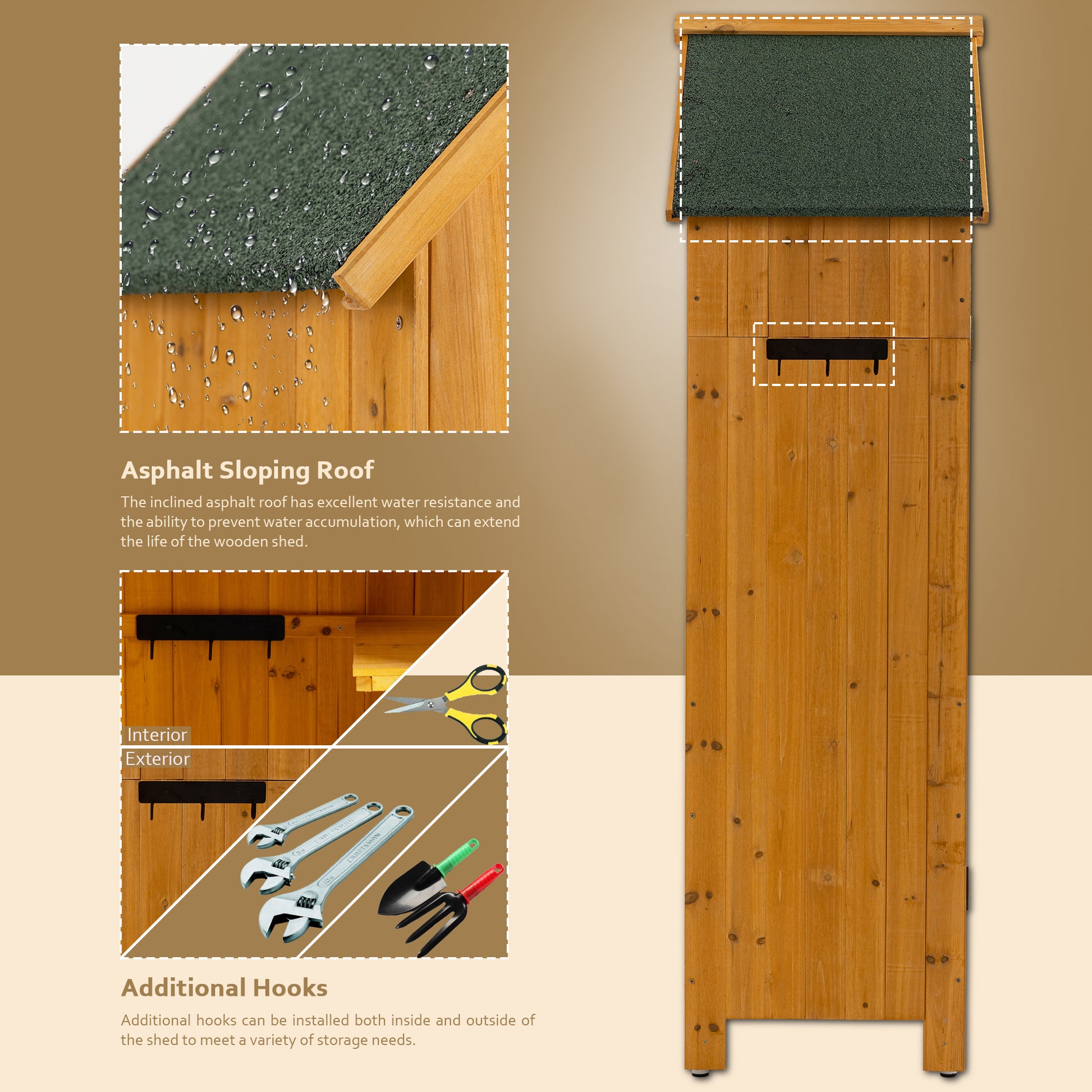 30.3"L X 21.3"W X 70.5"H Outdoor Storage Cabinet Tool Shed Wooden Garden Shed Natural Natural Solid Wood