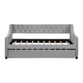 Daybed With Trundle Upholstered Tufted Sofa Bed, With Button And Copper Nail On Arms Full Size Gray Solid Wood