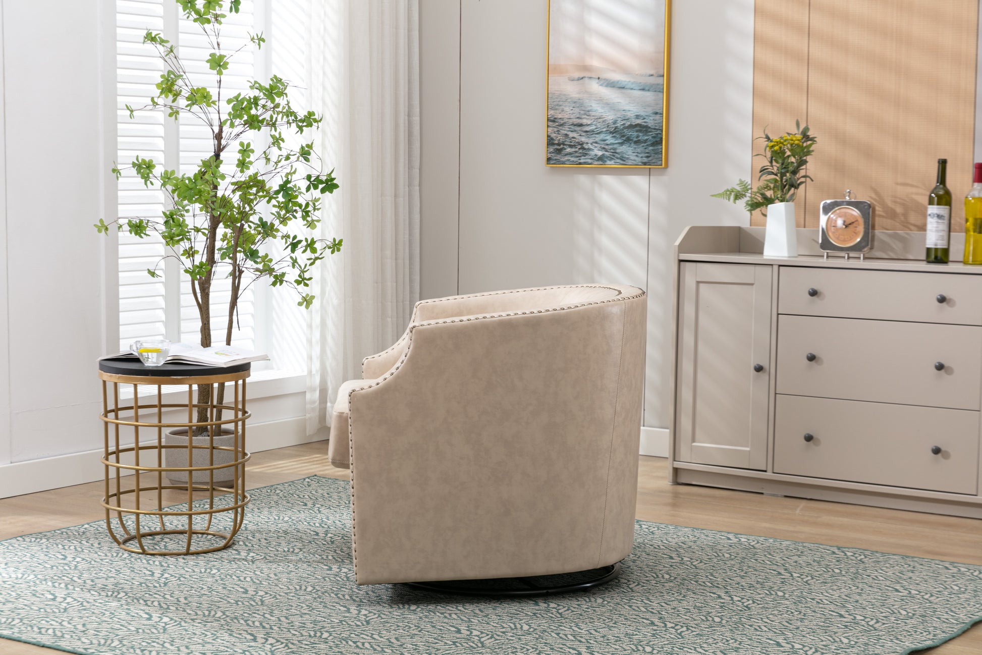 Coolmore Swivel Chair Living Room Chair Beige Metal