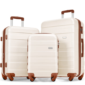 Luggage Sets Model Expandable Abs Hardshell 3Pcs Clearance Luggage Hardside Lightweight Durable Suitcase Sets Spinner Wheels Suitcase With Tsa Lock 20''24''28'' Ivory And Brown Ivory Abs