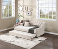 Daybed With Trundle Upholstered Tufted Sofa Bed, With Button And Copper Nail On Arms Full Size Beige Full Beige Solid Wood
