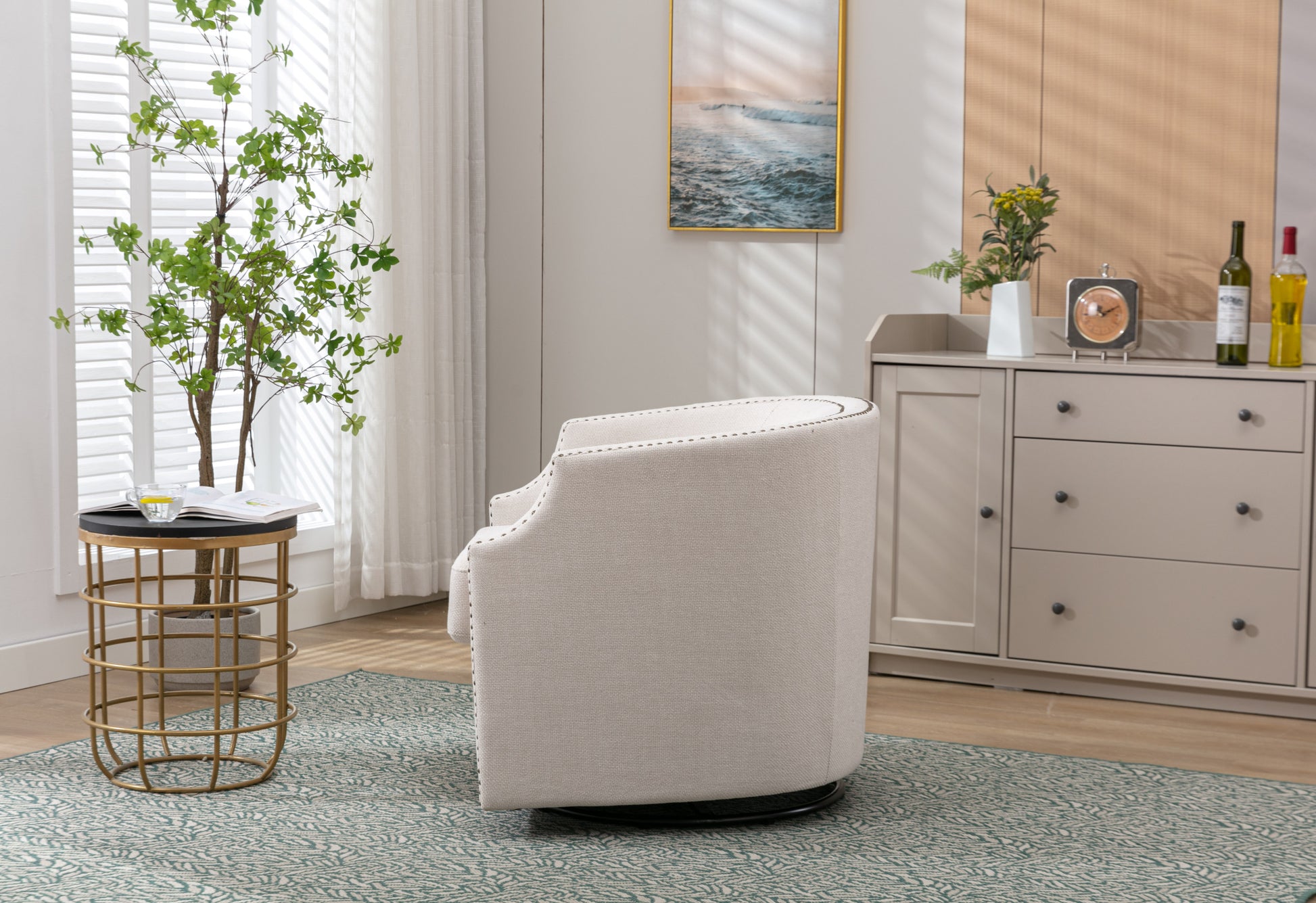 Coolmore Swivel Chair Living Room Chair Beige Metal