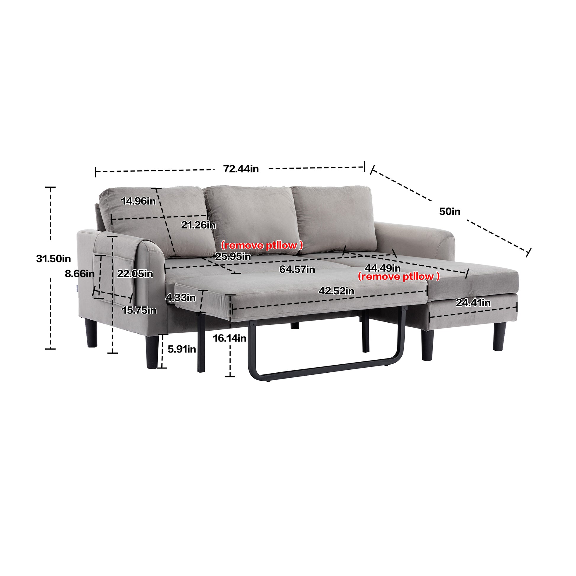 United We Win Sectional Sofa Reversible Sectional Sleeper Sectional Sofa With Storage Chaise Gray Polyester