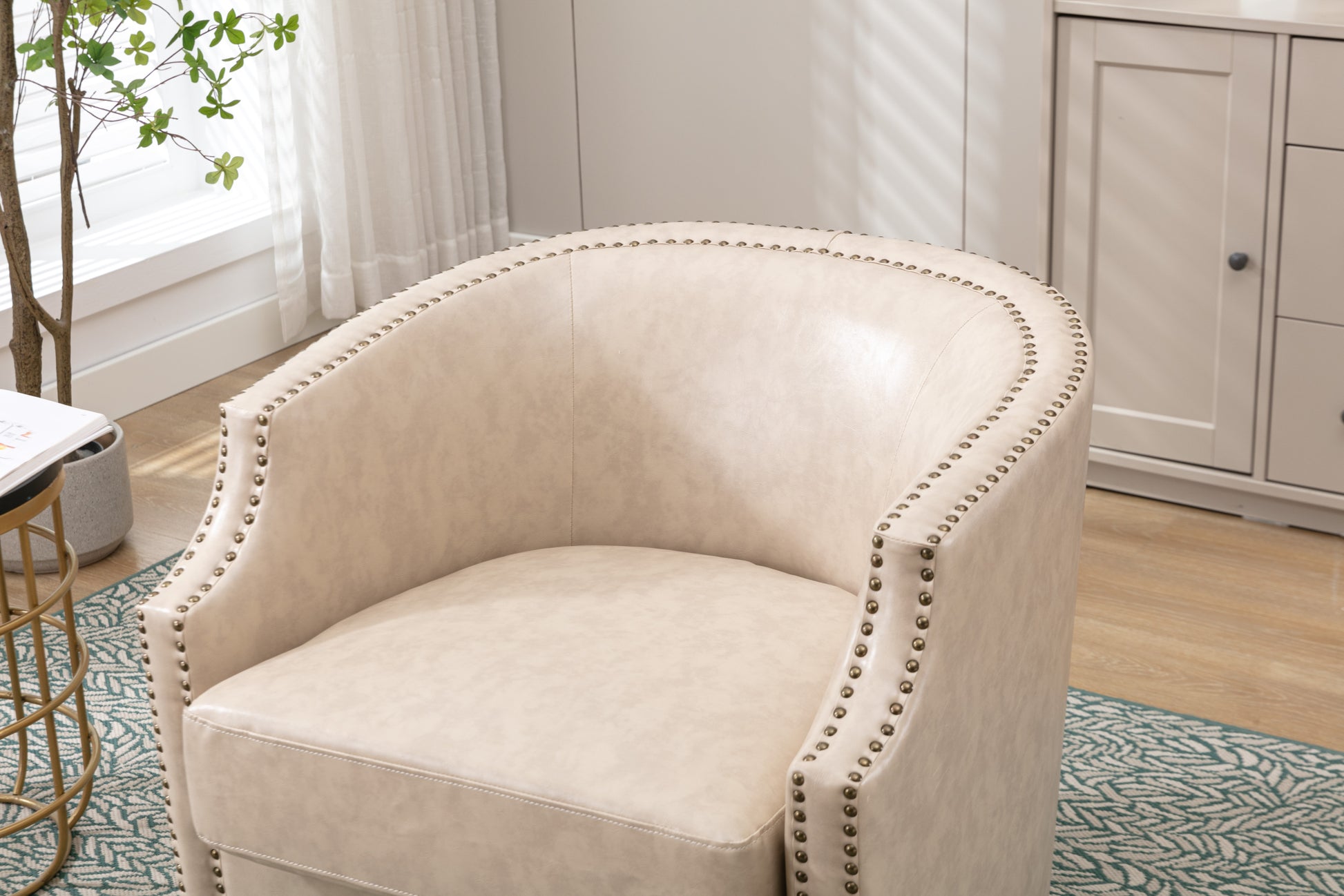 Coolmore Swivel Chair Living Room Chair Beige Metal