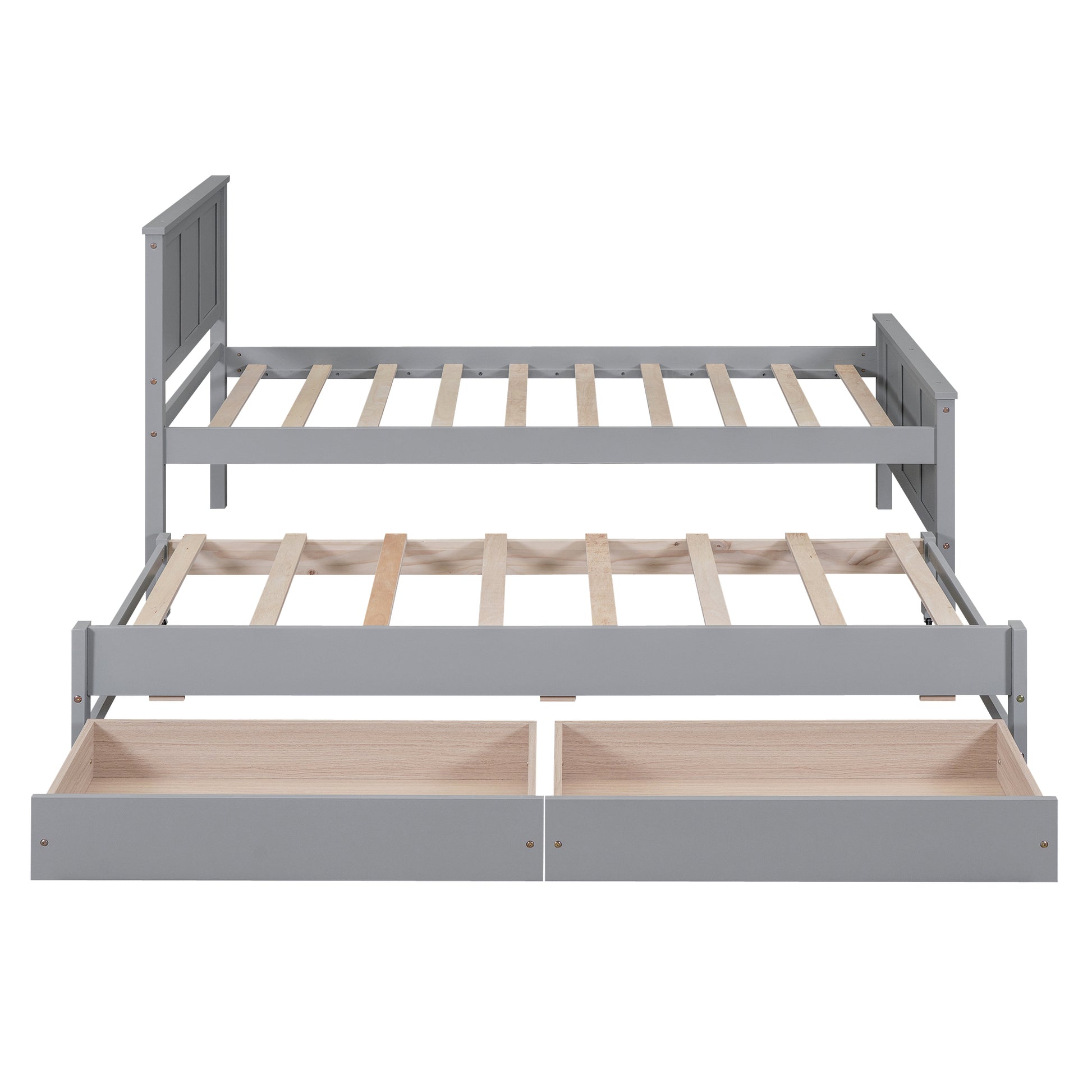 Twin Size Platform Bed With Trundle And Drawers, Gray Gray Pine