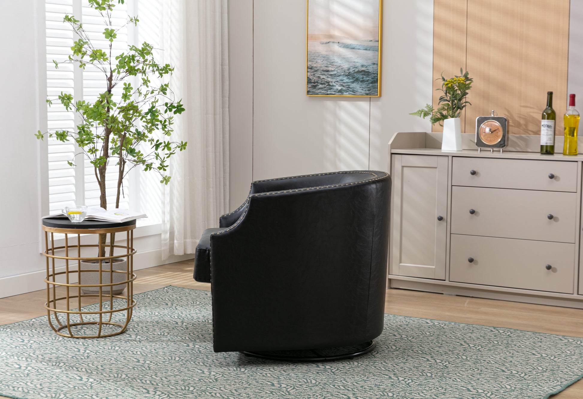 Coolmore Swivel Chair Living Room Chair Black Metal