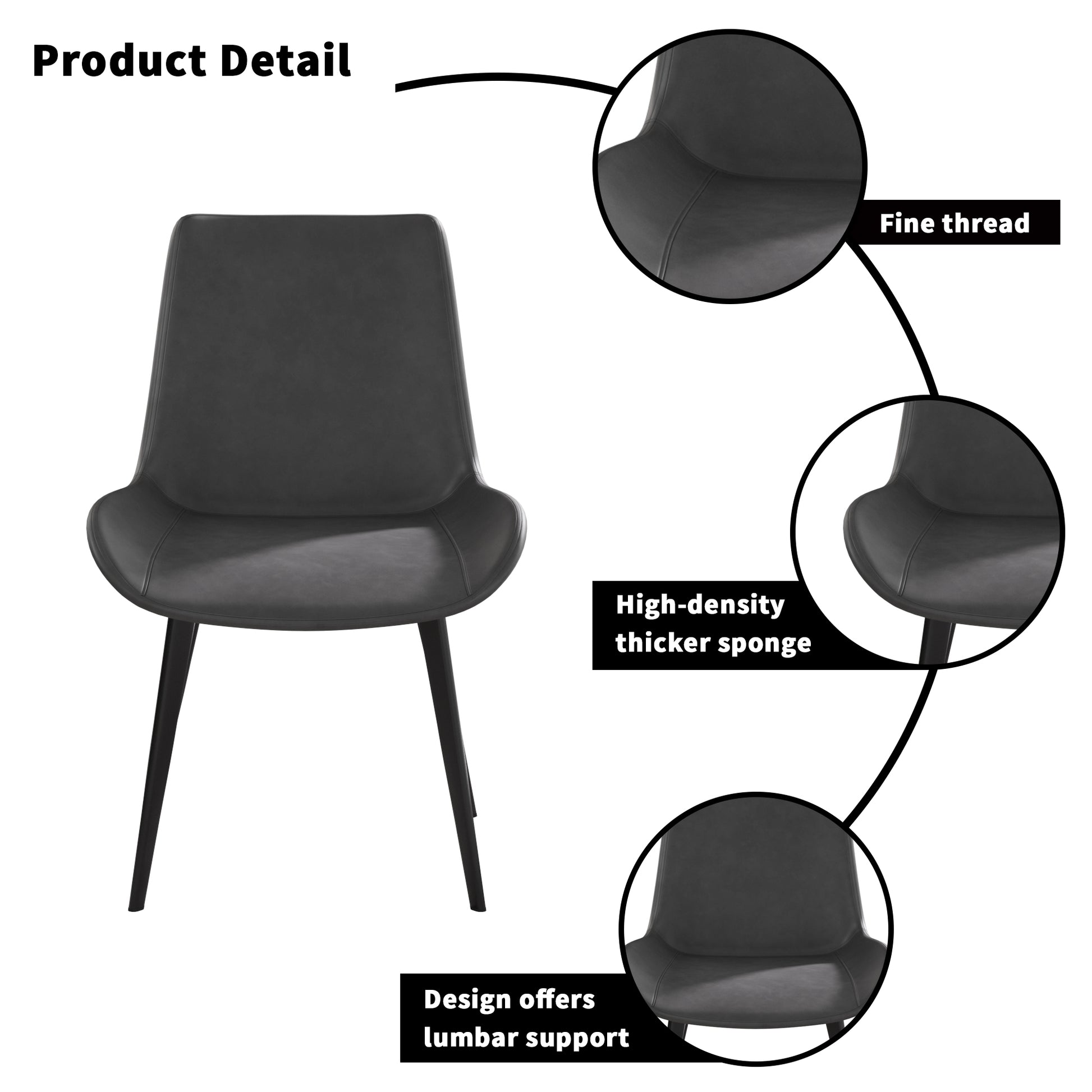 Modern Dining Chair Living Room Black Metal Leg Dining Chair Grey 4Pcs Ctn Black Gray Cotton Pu