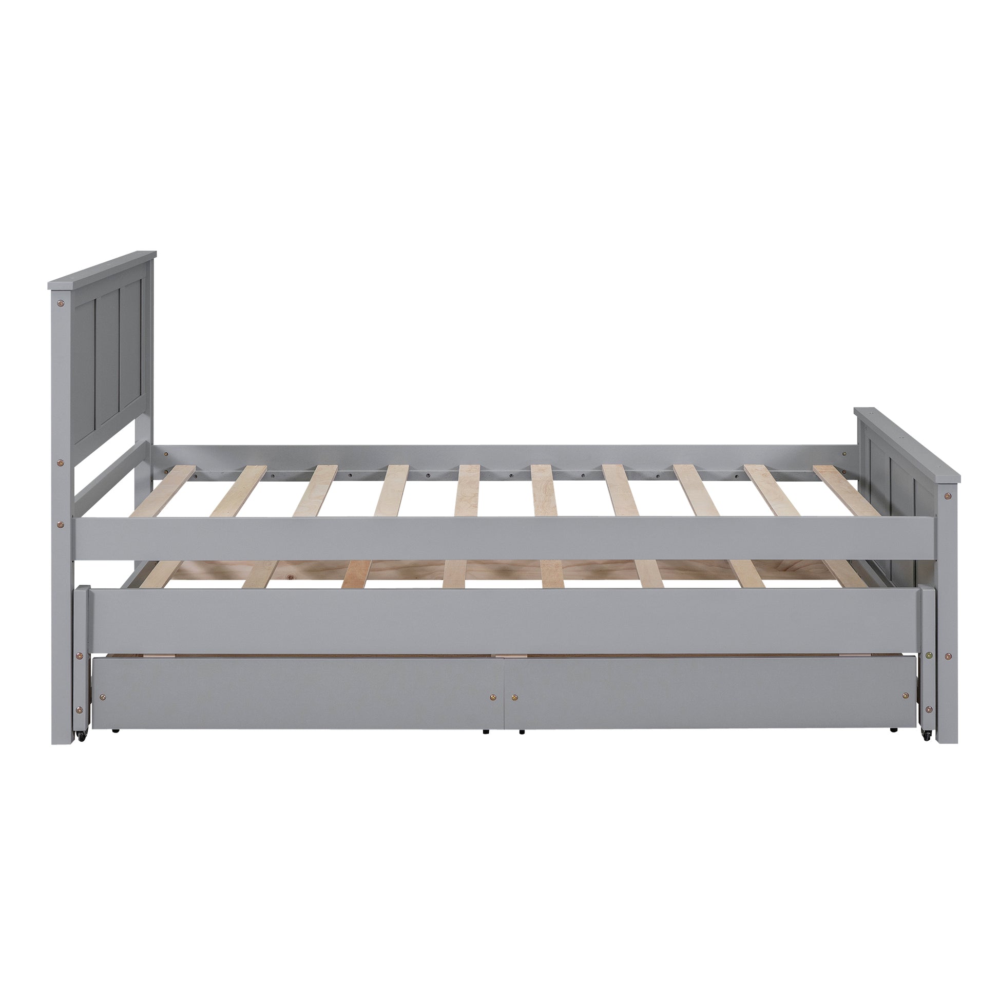 Twin Size Platform Bed With Trundle And Drawers, Gray Gray Pine