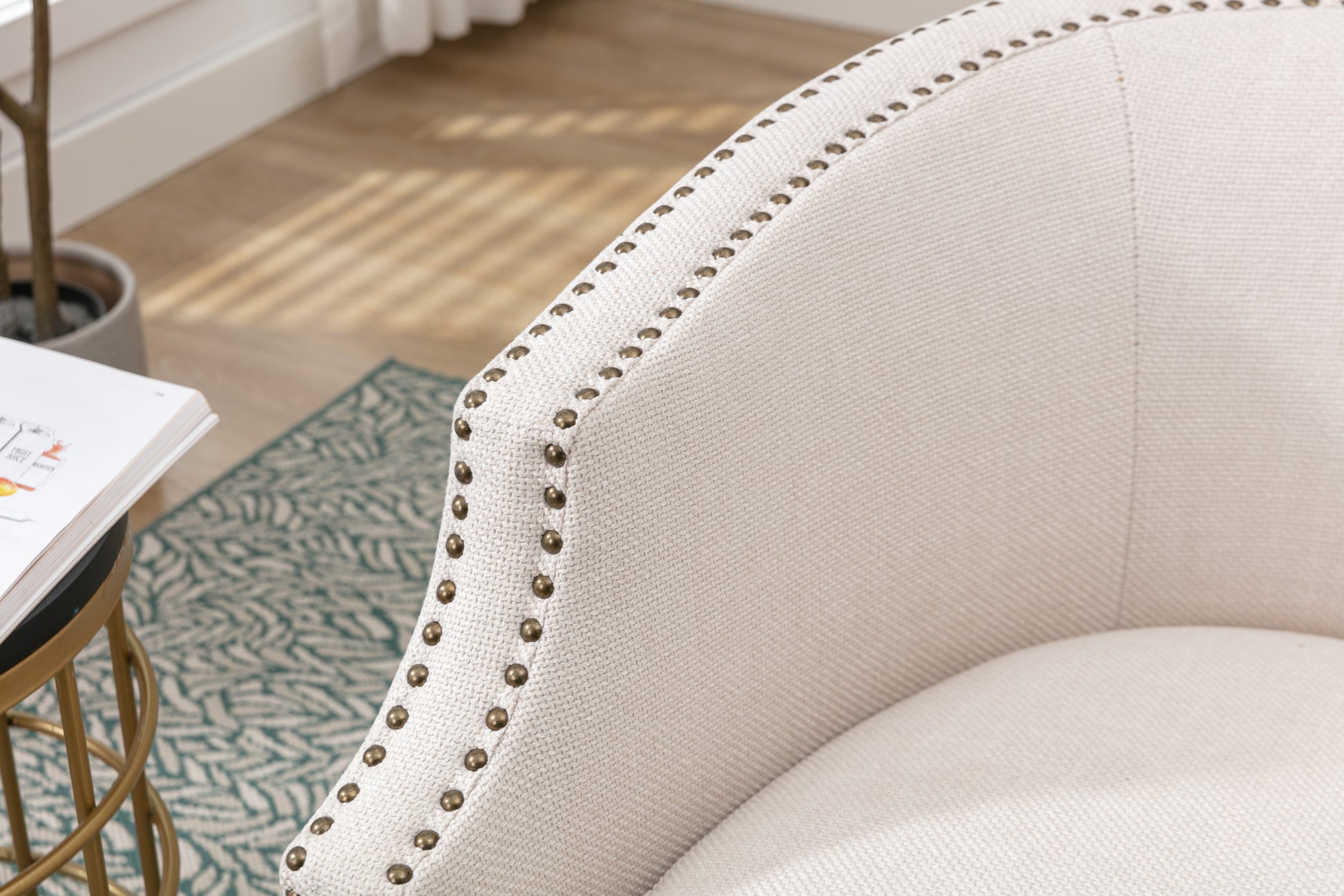 Coolmore Swivel Chair Living Room Chair Beige Metal