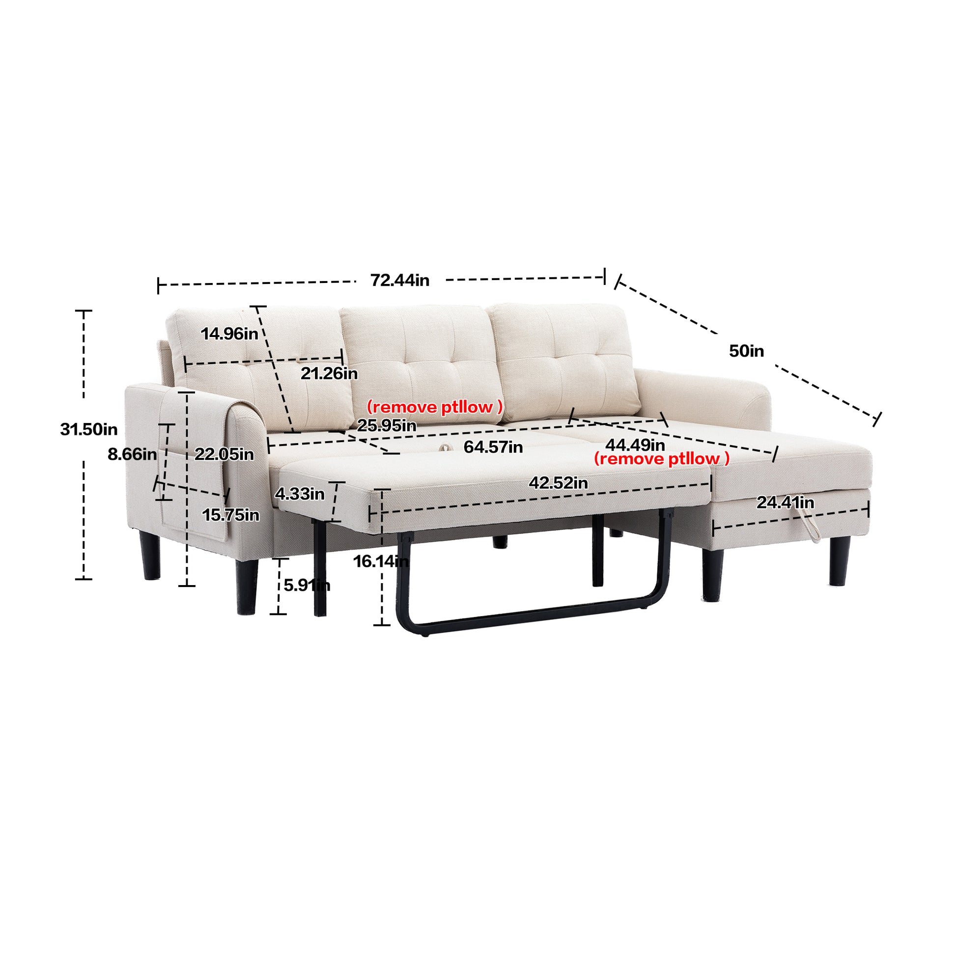 United We Win Sectional Sofa Reversible Sectional Sleeper Sectional Sofa With Storage Chaise Beige Polyester