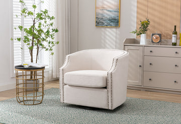 Coolmore Swivel Chair Living Room Chair Beige Metal