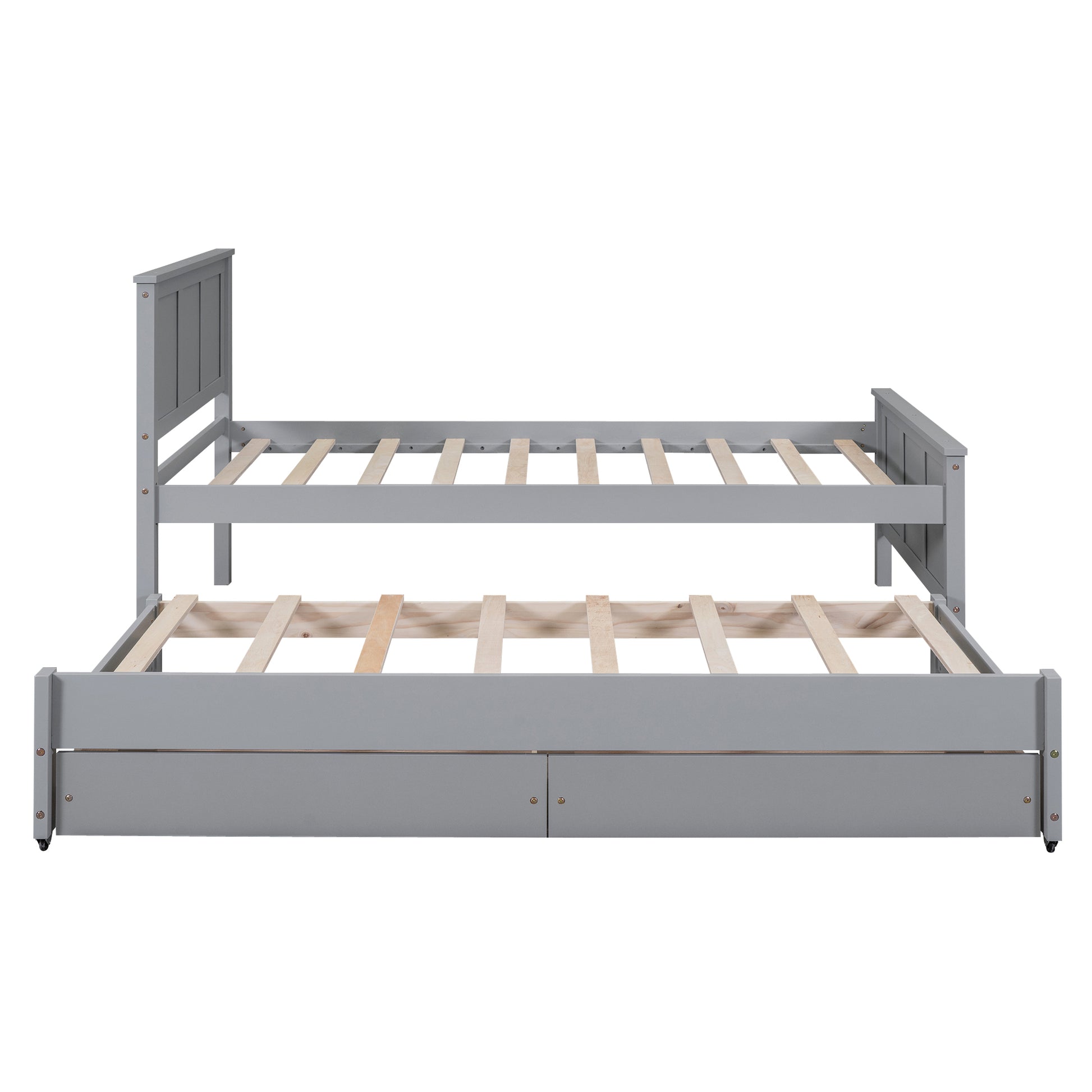 Twin Size Platform Bed With Trundle And Drawers, Gray Gray Pine