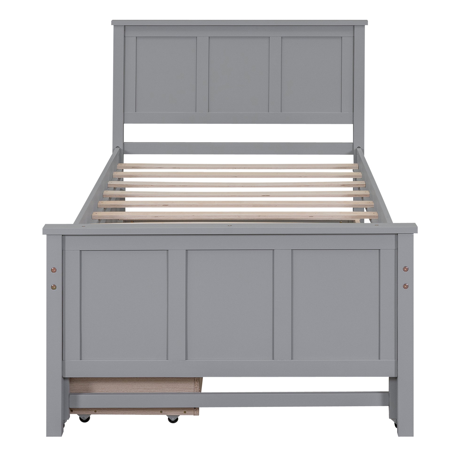 Twin Size Platform Bed With Trundle And Drawers, Gray Gray Pine