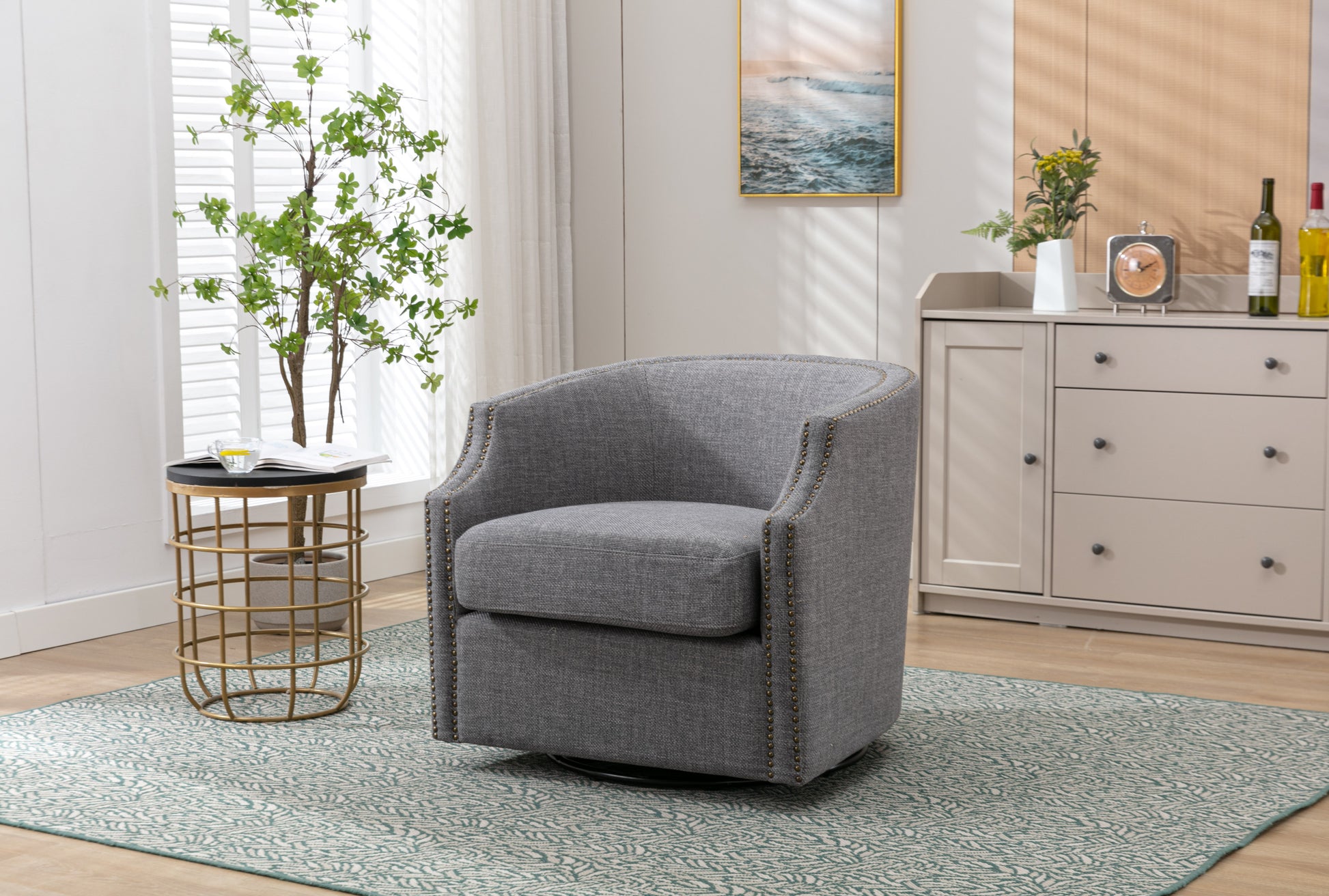 Coolmore Swivel Chair Living Room Chair Dark Gray Metal