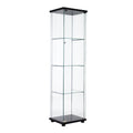 One Door Glass Cabinet Glass Display Cabinet With 4 Shelves, Black Black Glass