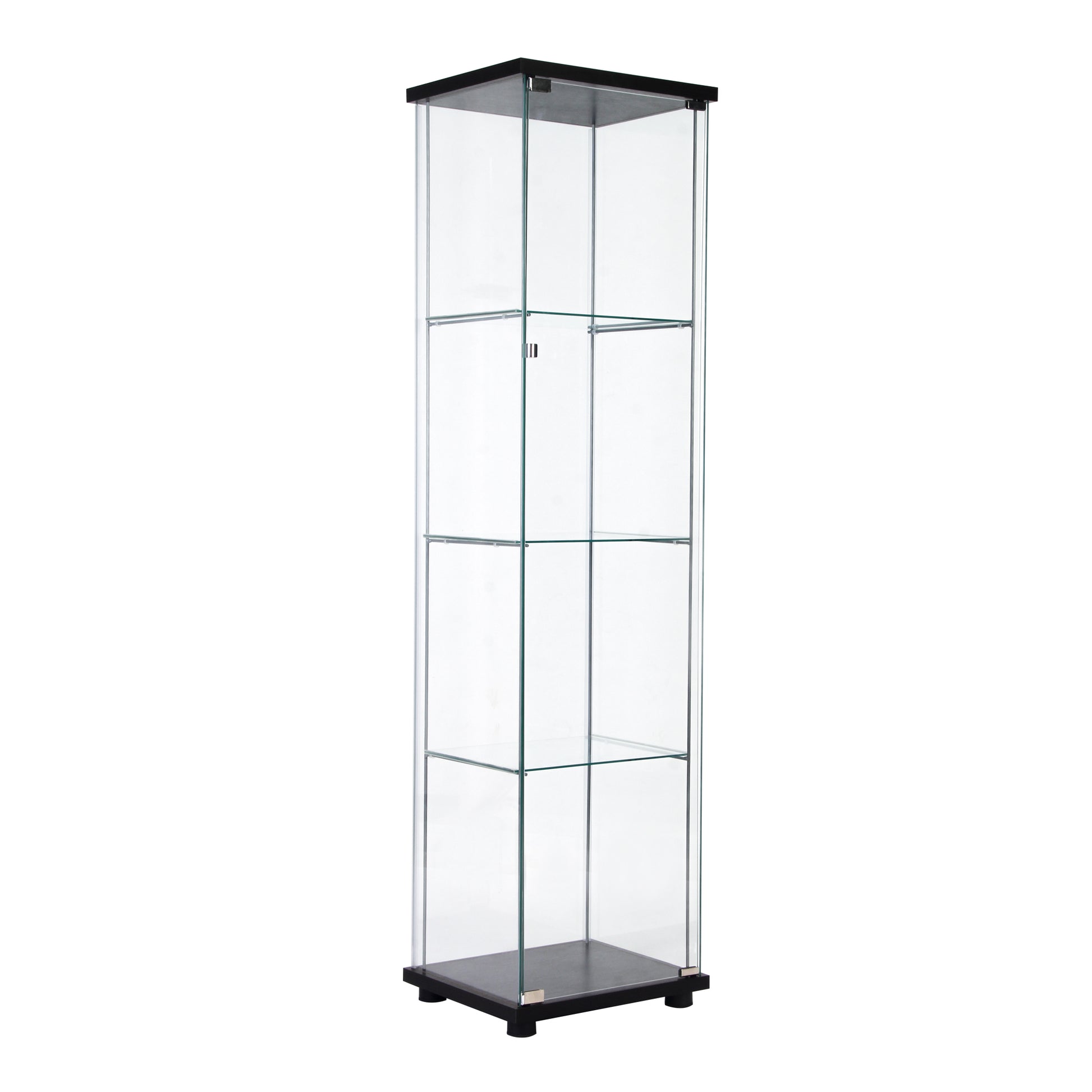 One Door Glass Cabinet Glass Display Cabinet With 4 Shelves, Black Black Glass