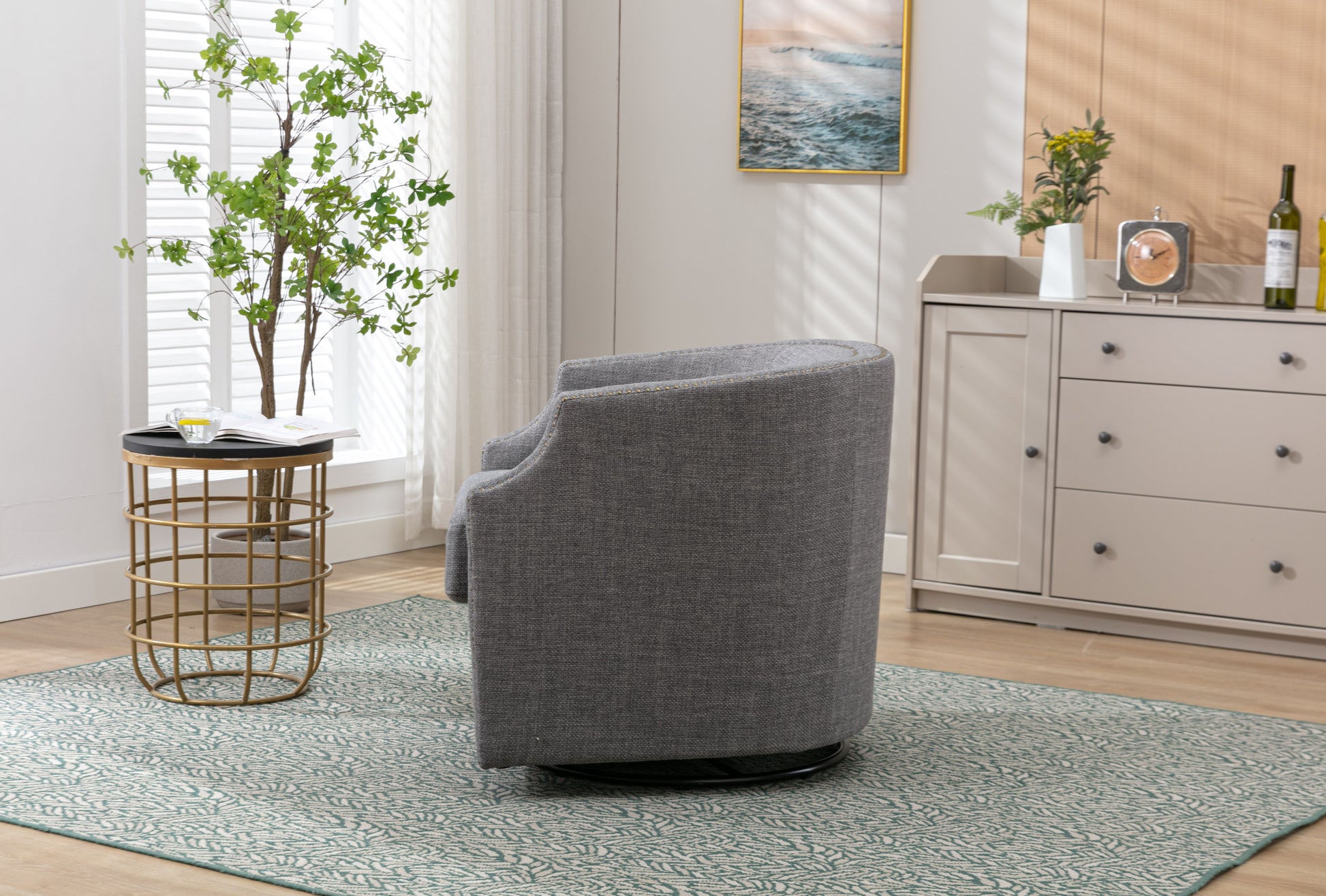 Coolmore Swivel Chair Living Room Chair Dark Gray Metal