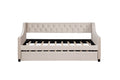 Upholstered Daybed With Trundle, Twin Size Frame, Beige Velvet Beige Foam Solid Wood