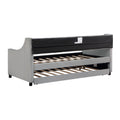 Daybed With Trundle Upholstered Tufted Sofa Bed, With Button And Copper Nail On Arms,Full Size Grey. Full Gray Solid Wood