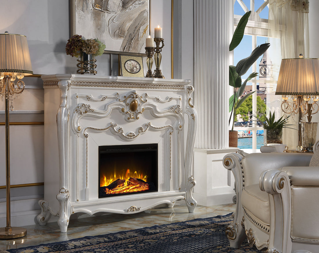 Picardy Fireplace Antique Pearl Finish Ac01345 Antique White Solid Wood Mdf