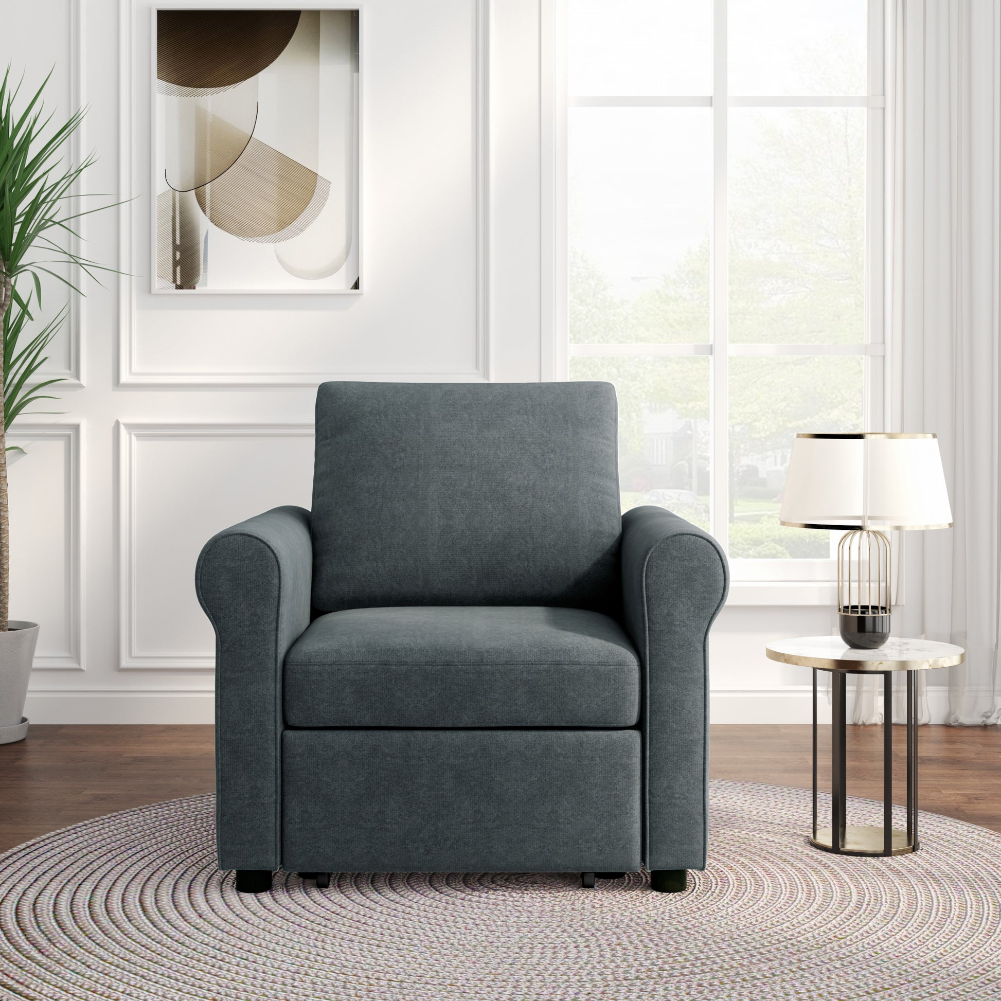 3 In 1 Sofa Bed Chair, Convertible Sleeper Chair Bed,Adjust Backrest Into A Sofa,Lounger Chair,Single Bed,Modern Chair Bed Sleeper For Adults,Deep Blue Old Sku:Wf301161Aad Dark Blue Linen