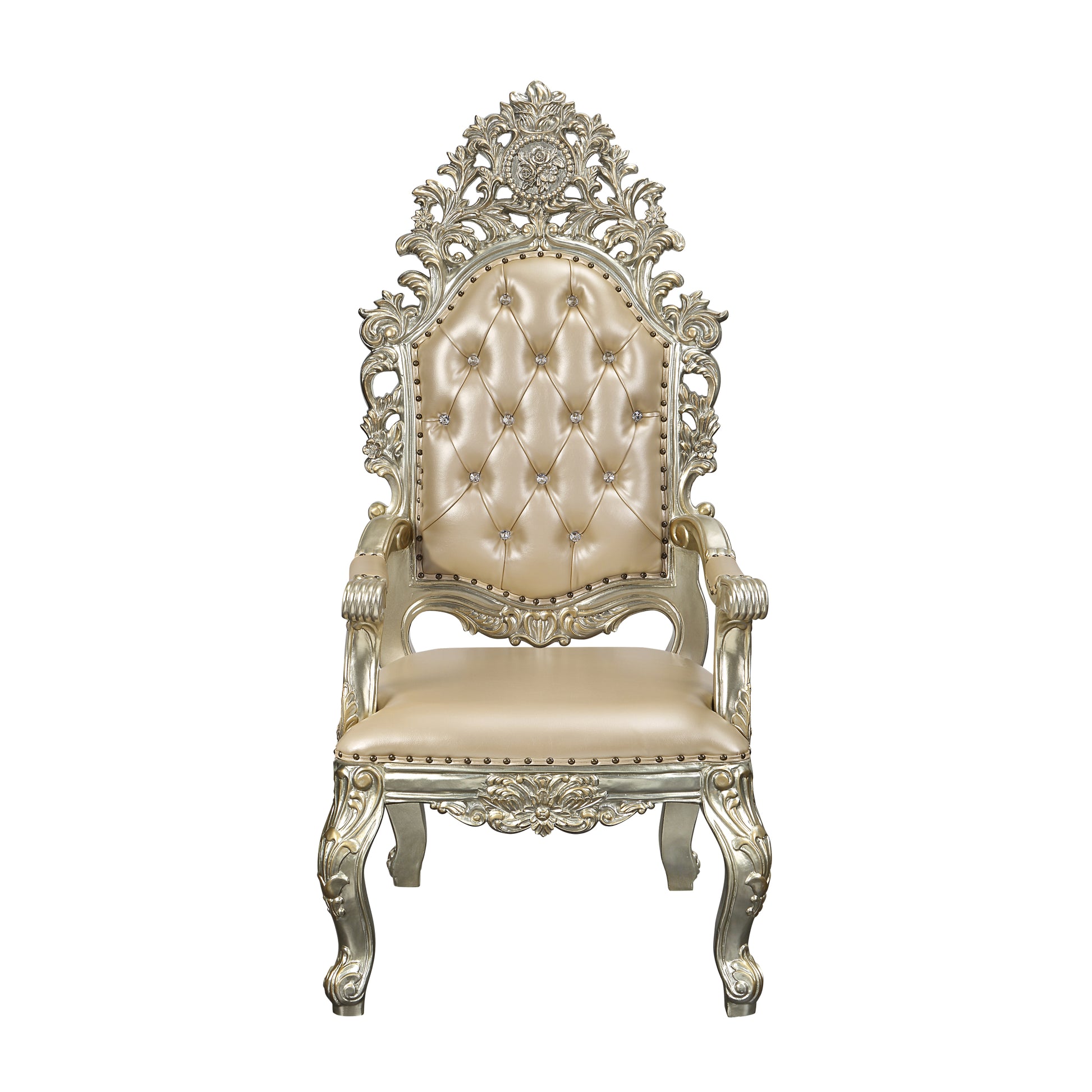Sorina Arm Chair Set 2 Pu & Antique Gold Finish Dn01210 Gold Solid Wood Mdf