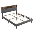 Queen Size Upholstered Platform Bed With Storage Headboard And Usb Port, Linen Fabric Upholstered Bed Gray Gray Linen