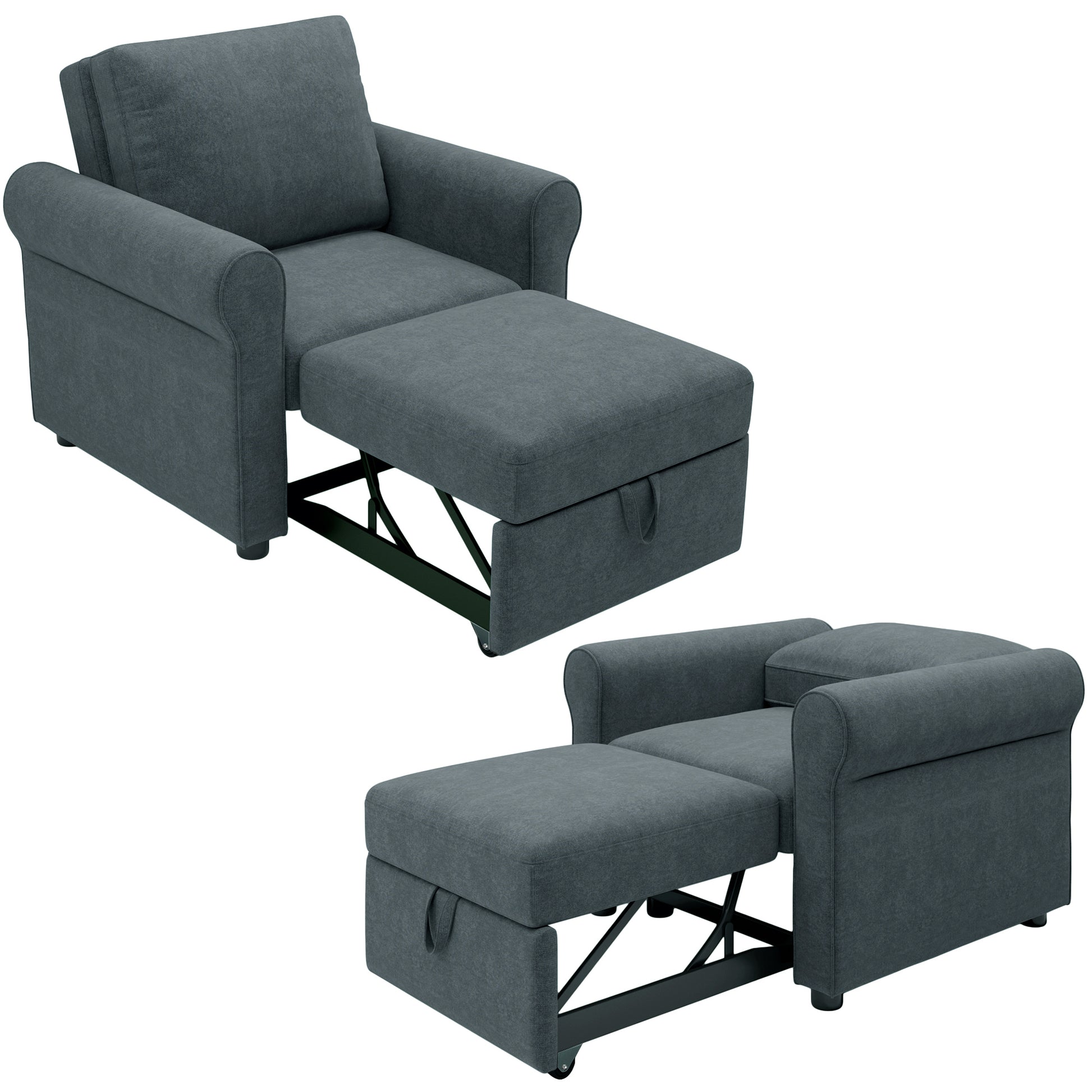 3 In 1 Sofa Bed Chair, Convertible Sleeper Chair Bed,Adjust Backrest Into A Sofa,Lounger Chair,Single Bed,Modern Chair Bed Sleeper For Adults,Deep Blue Old Sku:Wf301161Aad Dark Blue Linen
